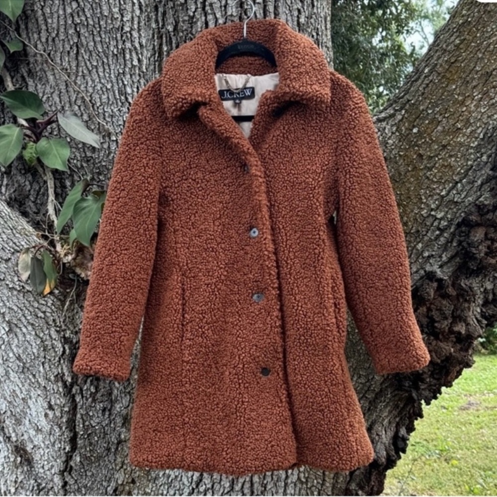 J.Crew-Brown Preppy longline Teddy Sherpa warm coat with 3 pockets .Size MP